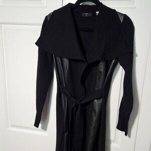 Long Knit and Faux Leather Cardigan Jacket